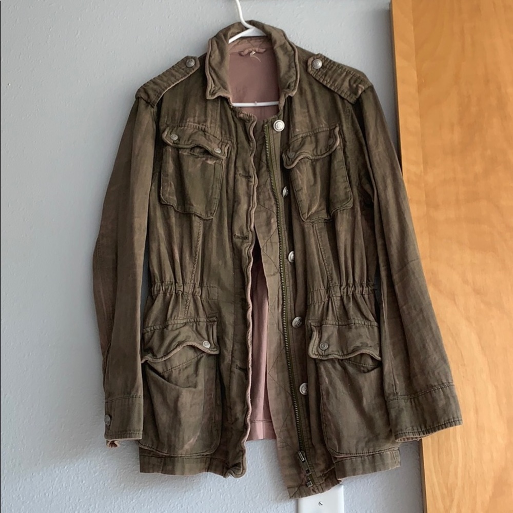 Army Green/Pink wash Free People Jacket
